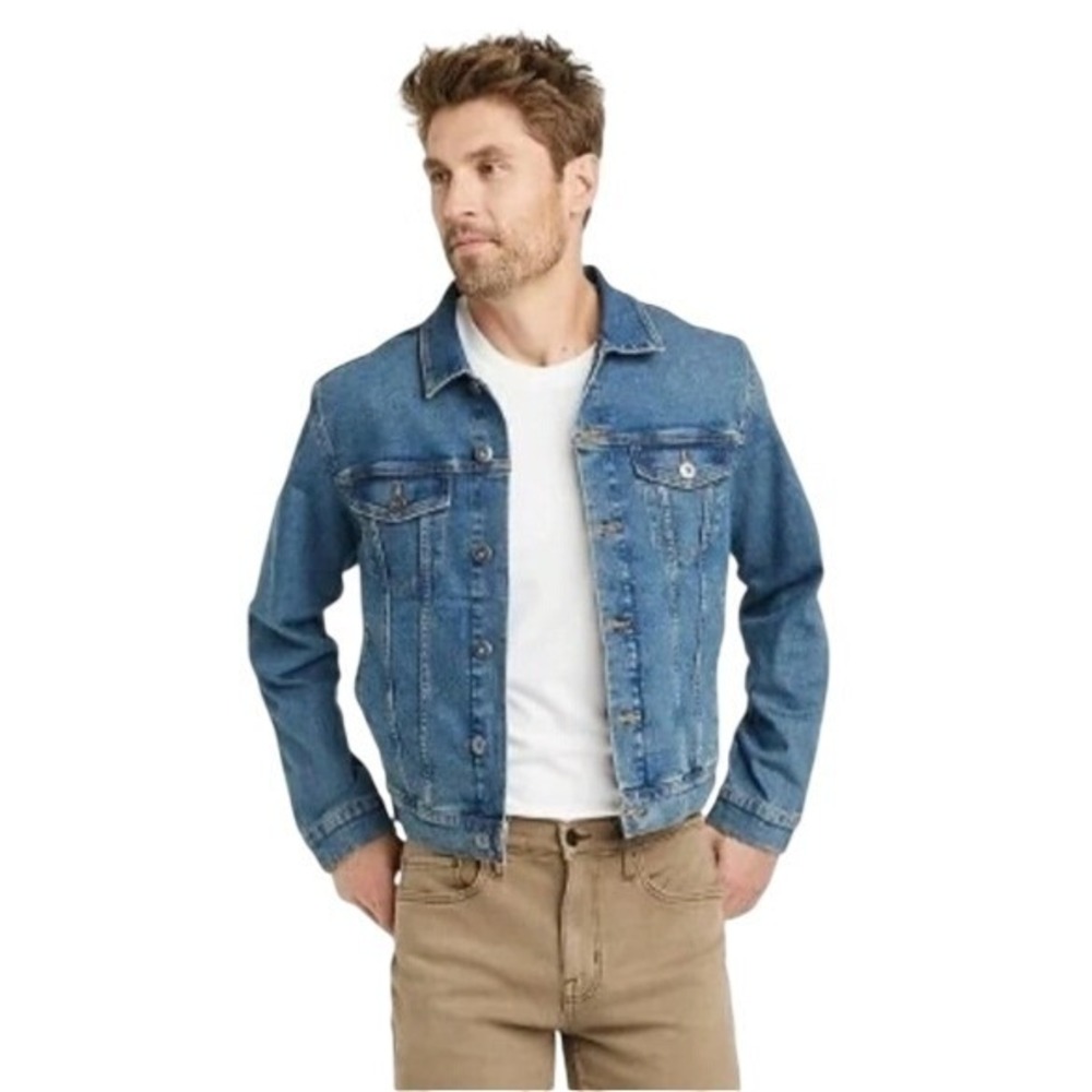 Goodfellow & Co | Mens Denim Trucker Jacket Medium Wash Blue Stretch | Size M